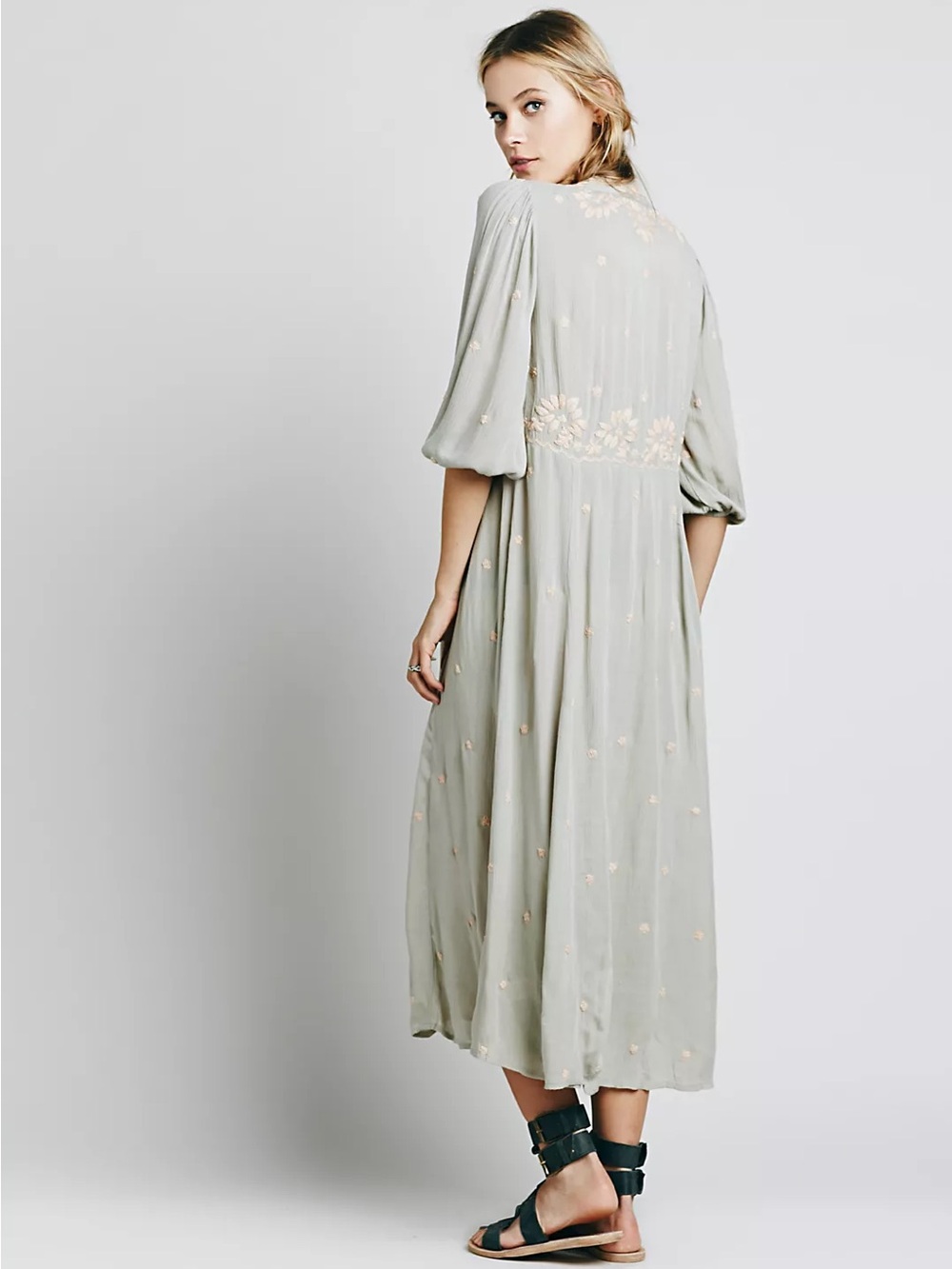 RARE COLOR! Free People Embroidered Fable Midi Dress - Sage XS - Picture 2 of 14